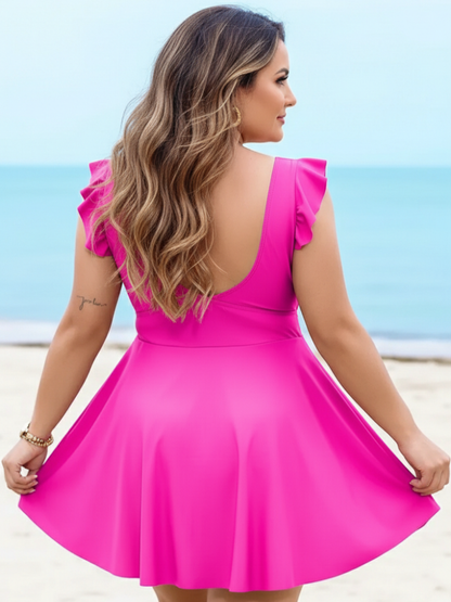 Women's One Piece Ruffle Cutout Swimdress  V Neck Wrap Swimwear