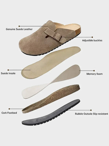 Unisex Suede Cork Clogs – Arch Support Buckle Slip-Ons