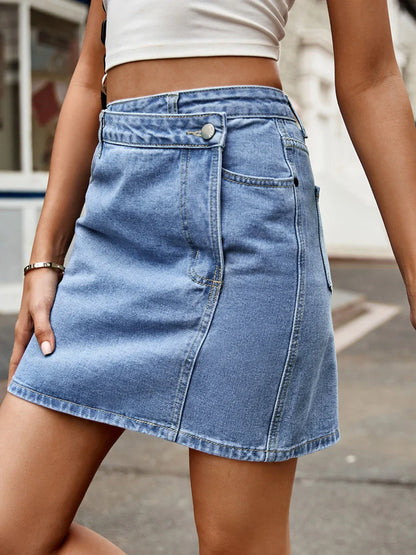 Trendy Asymmetrical Waist Denim Mini Skirt