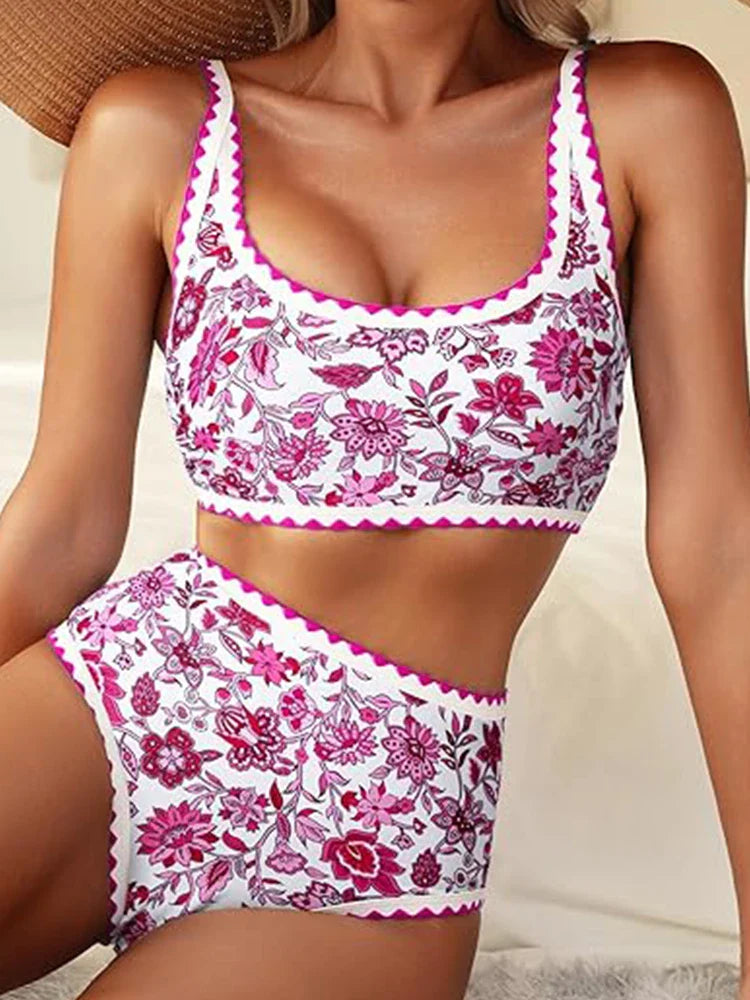 Women's  Floral Print Whip Stitch 2 Piece Swimsuits