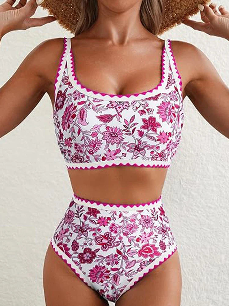 Women's  Floral Print Whip Stitch 2 Piece Swimsuits