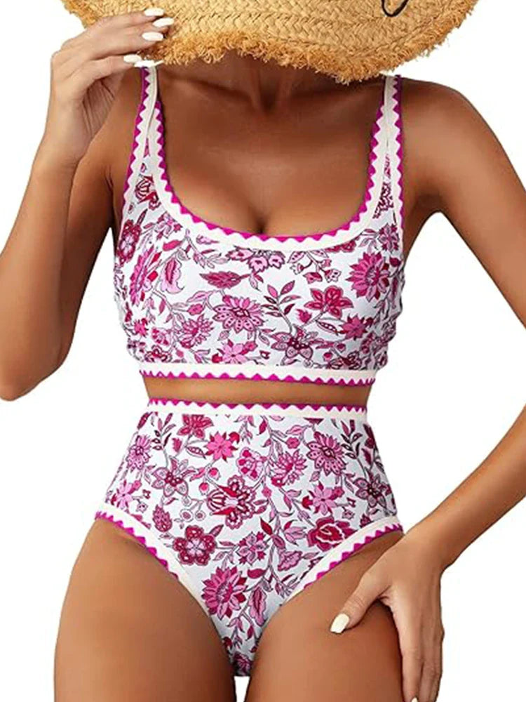 Women's  Floral Print Whip Stitch 2 Piece Swimsuits