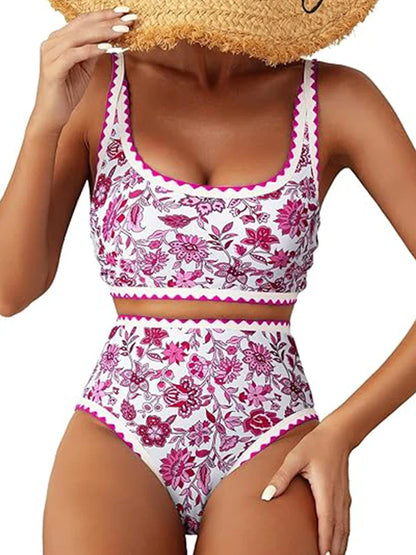Women's  Floral Print Whip Stitch 2 Piece Swimsuits