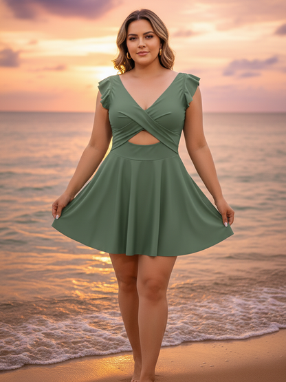 Women's One Piece Ruffle Cutout Swimdress  V Neck Wrap Swimwear