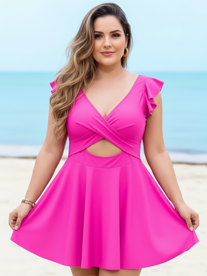Women's One Piece Ruffle Cutout Swimdress  V Neck Wrap Swimwear