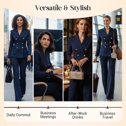 Women's Pinstripe Double-Breasted Suit Set