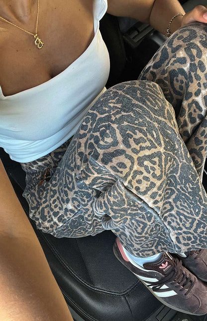 Malou - Leopard Print Straight Fit Jeans