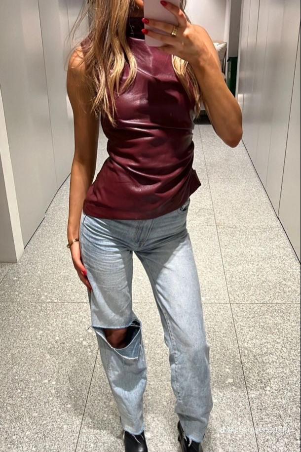 Trixie - Luxe Slim-fit Leather Top