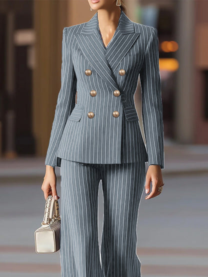 Women's Pinstripe Double-Breasted Suit Set