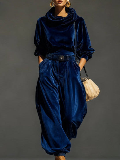 Mae | Vintage Brown Velvet Hoodie and Relaxed Trousers Set