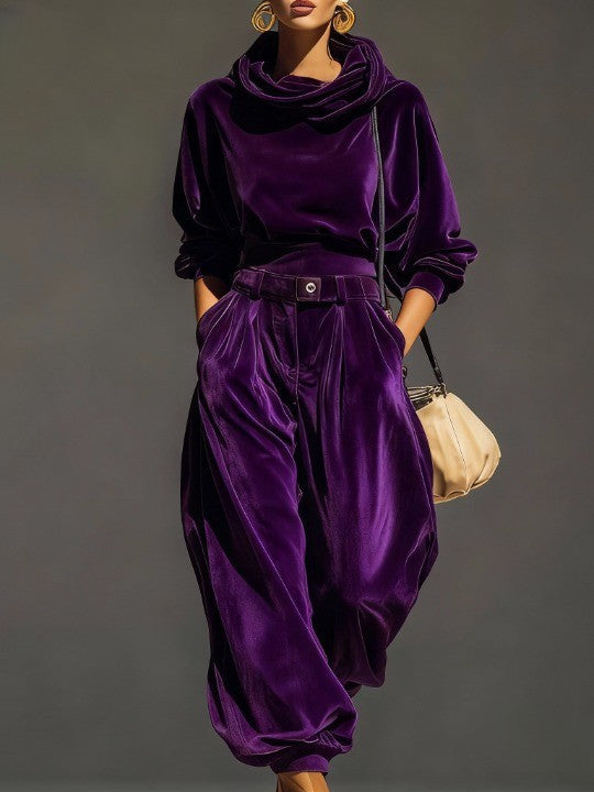 Mae | Vintage Brown Velvet Hoodie and Relaxed Trousers Set