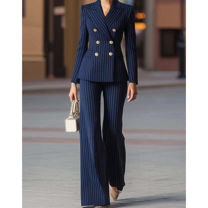 Women's Pinstripe Double-Breasted Suit Set