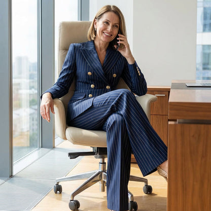Women's Pinstripe Double-Breasted Suit Set
